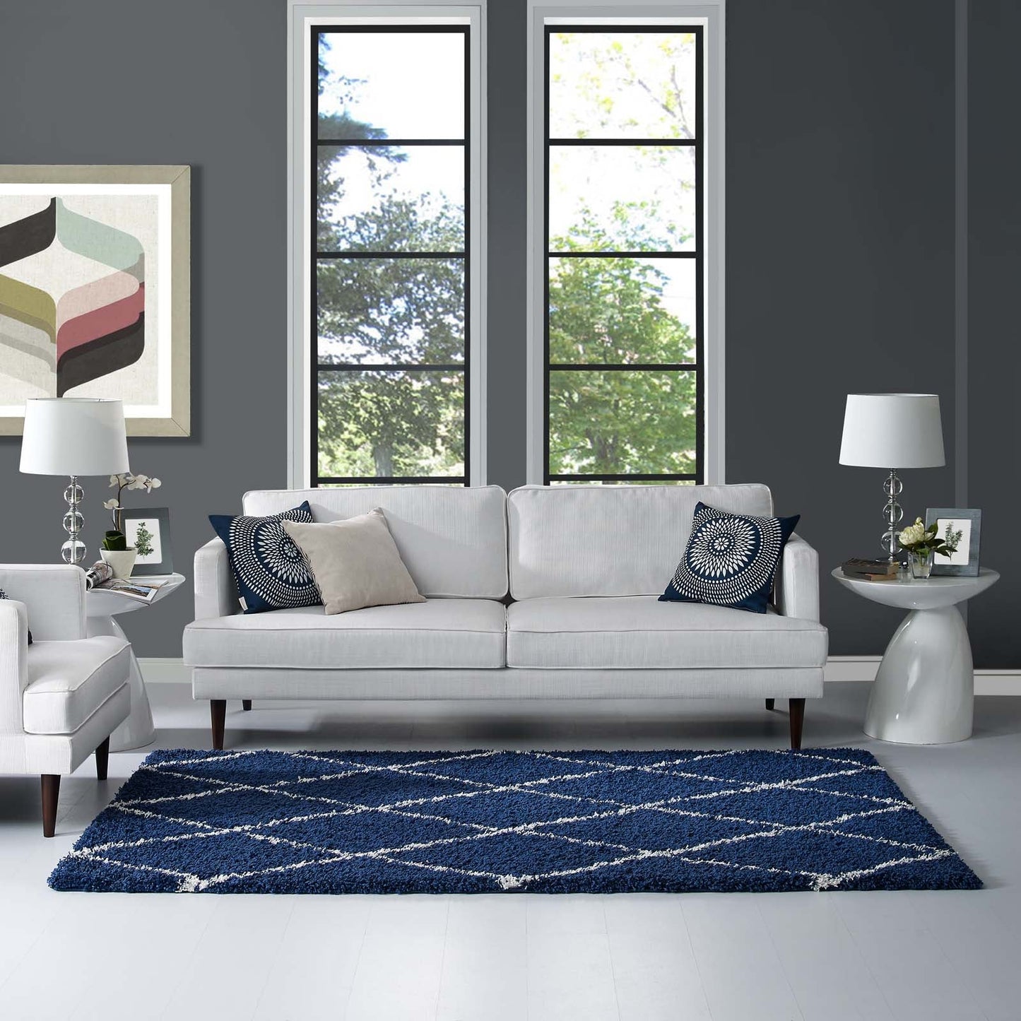 Toryn Diamond Lattice 5x8 Shag Area Rug by Modway