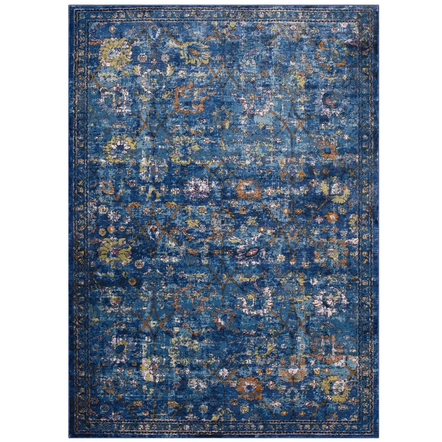 Minu Distressed Floral Lattice 5x8 Area Rug by Modway
