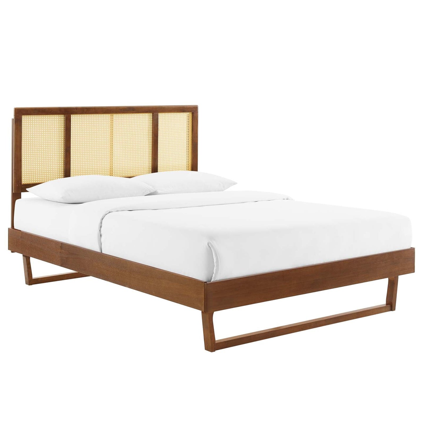 Kelsea Cane and Wood Queen Platform Bed With Angular Legs by Modway