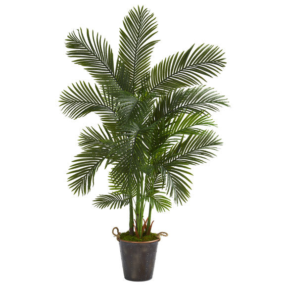 69" Areca Palm Artificial Tree in Decorative Metal Pail with Rope