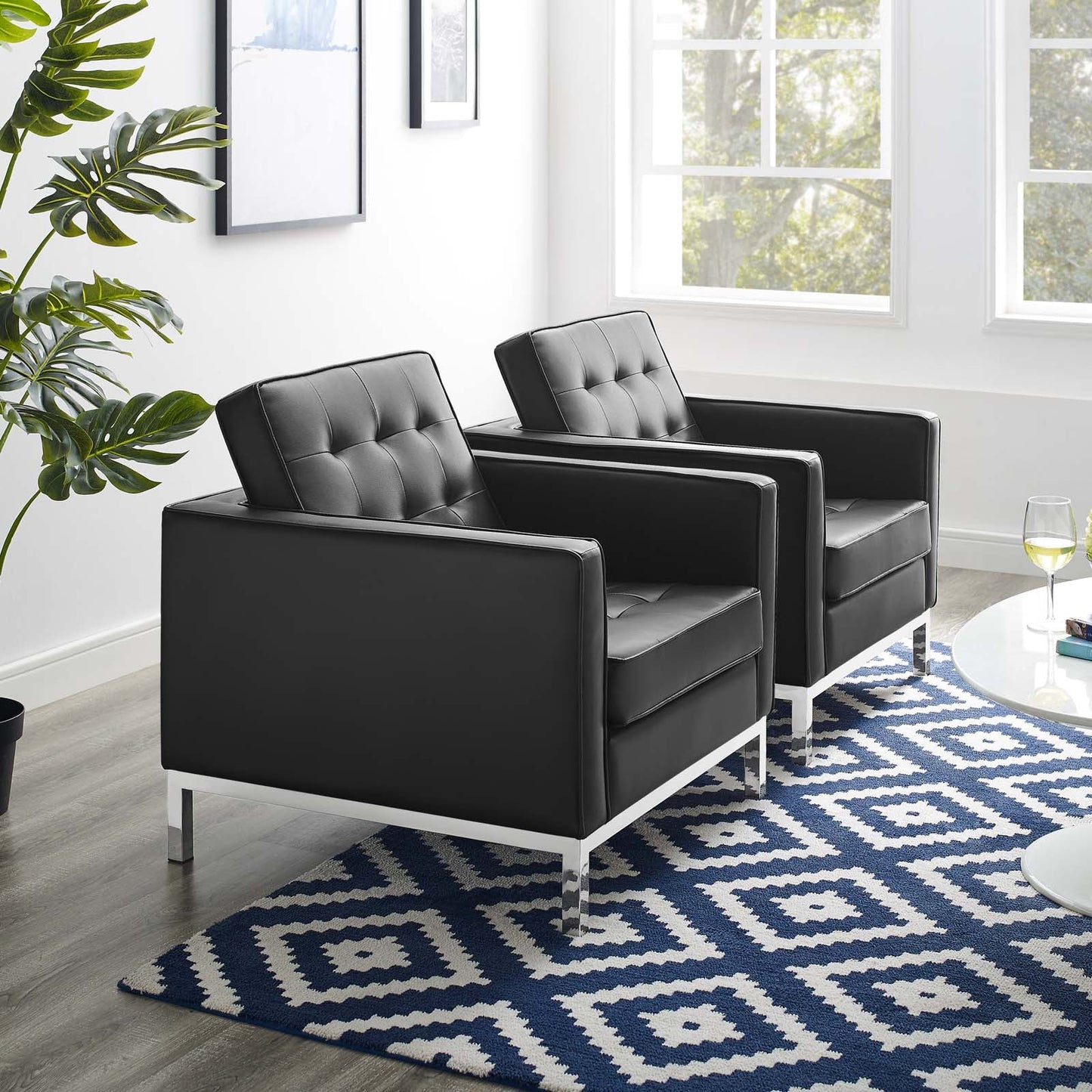 Loft Tufted Vegan Leather Armchairs Set of 2 by Modway