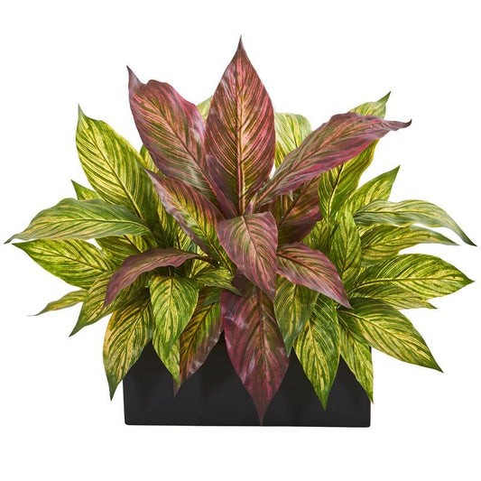 16" Musa Leaf Artificial Plant in Black Planter
