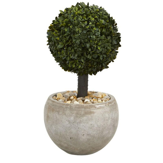 2' Boxwood Topiary Artificial Tree in Sand Colored Bowl (Indoor/Outdoor)