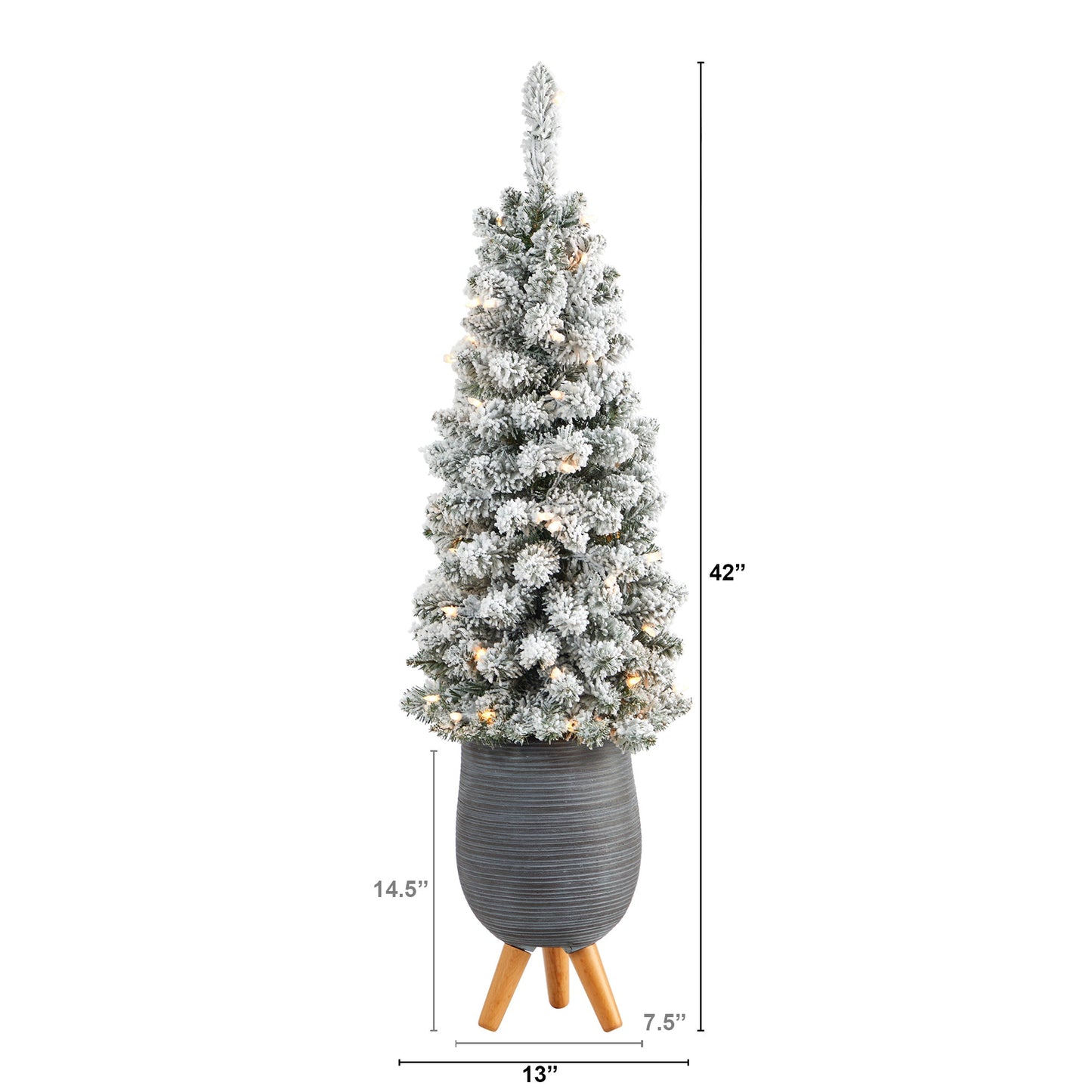 3.5' Flocked Pencil Artificial Christmas Tree w/ 50 Clear Lights & 132 Bendable
