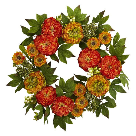 24"  Peony and Mum Wreath