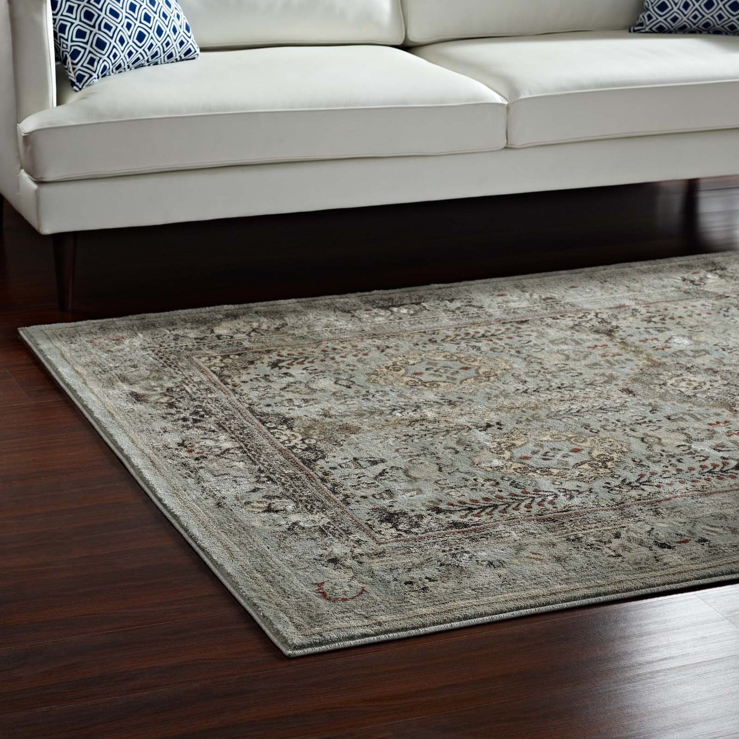 Enye Distressed Vintage Floral Lattice 5x8 Area Rug by Modway