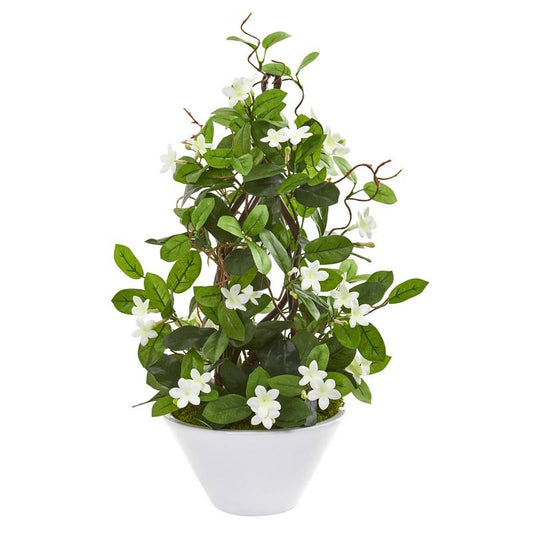24"  Stephanotis Artificial Climbing Plant in White Planter