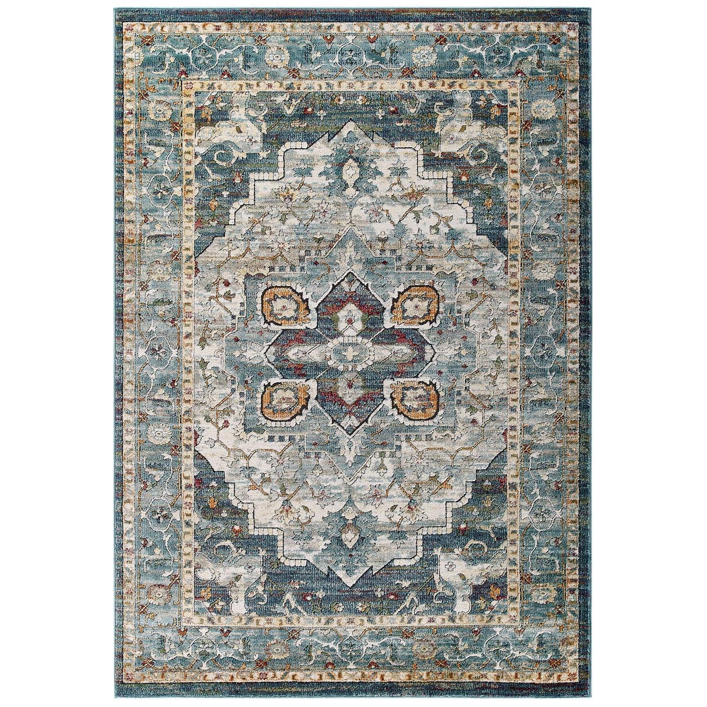 Tribute Diantha Distressed Vintage Floral Vintage Medallion 5x8 Area Rug by Modway