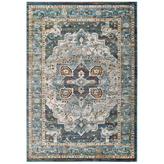 Tribute Diantha Distressed Vintage Floral Vintage Medallion 5x8 Area Rug by Modway