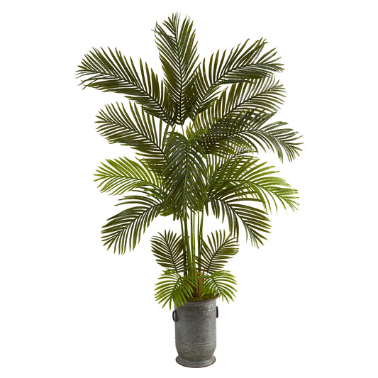 5.5' Areca Palm Artificial Tree in Vintage Metal Planter