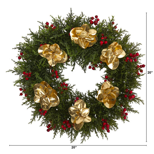20" Cedar Berry and Metallic Eucalyptus Artificial Wreath