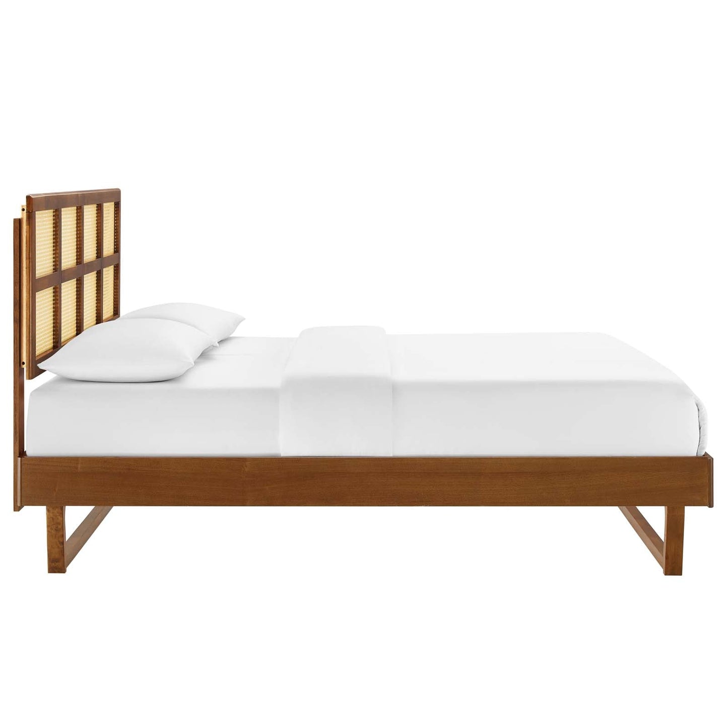 Sidney Cane and Wood Queen Platform Bed With Angular Legs by Modway