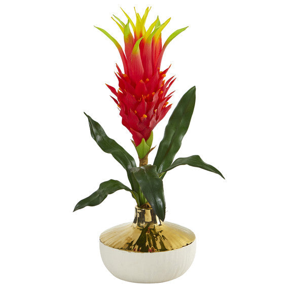 19" Dragon Fruit Artificial Arrangement in Gold and Cream Elegant Vase