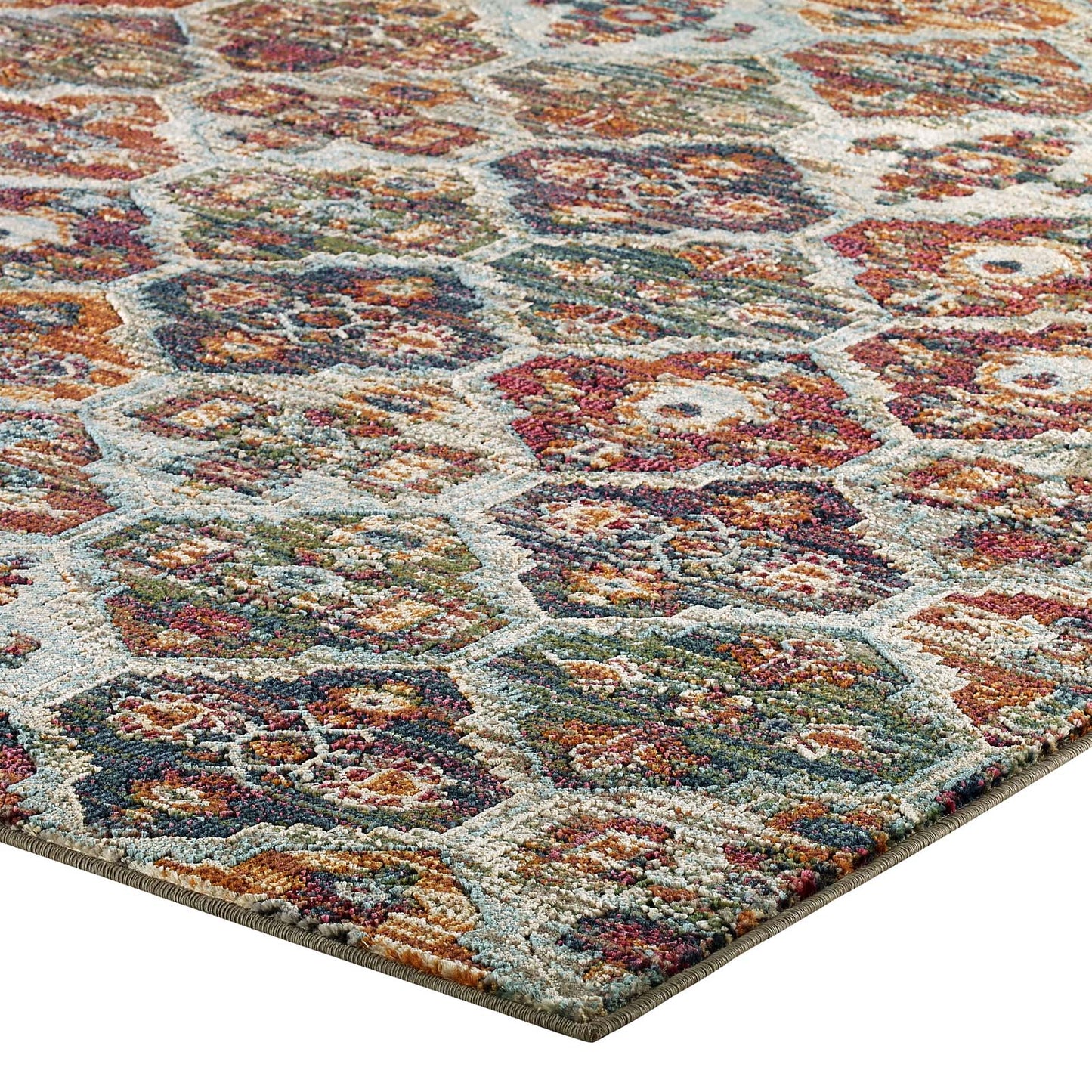 Tribute Azalea Distressed Vintage Floral Lattice 5x8 Area Rug by Modway