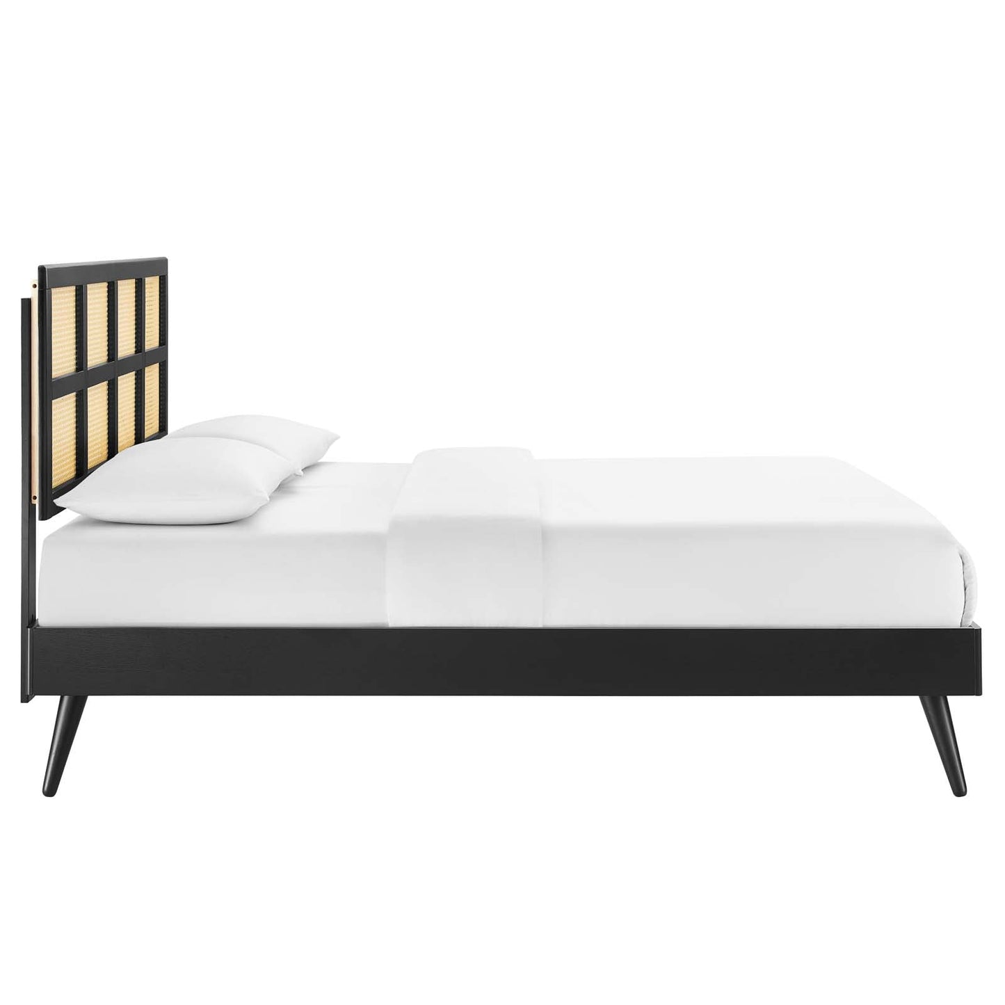 Sidney Cane and Wood King Platform Bed With Splayed Legs by Modway