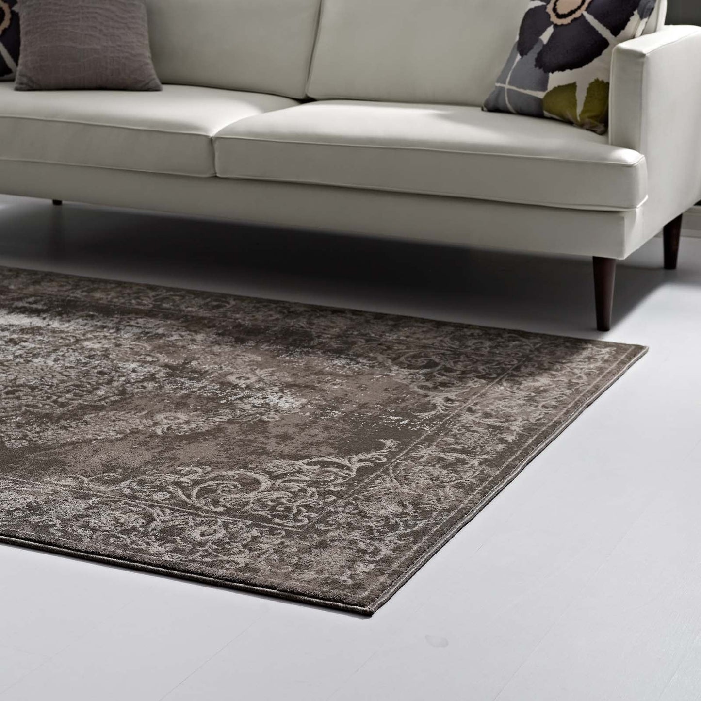 Gamela Rustic Vintage Ornate Floral Medallion 5x8 Area Rug by Modway