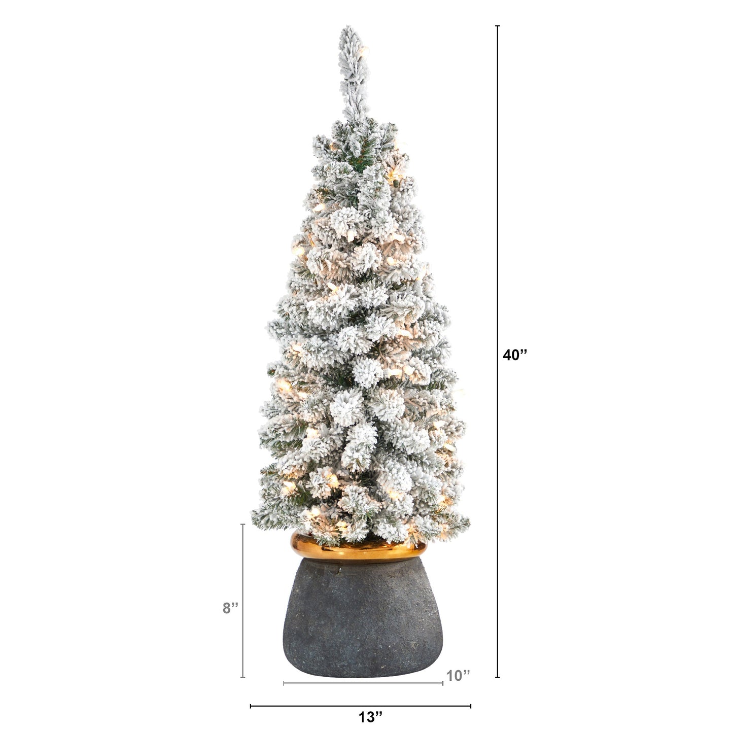 40' Flocked Pencil Artificial Christmas Tree w/ 50 Clear Lights & 132 Bendable