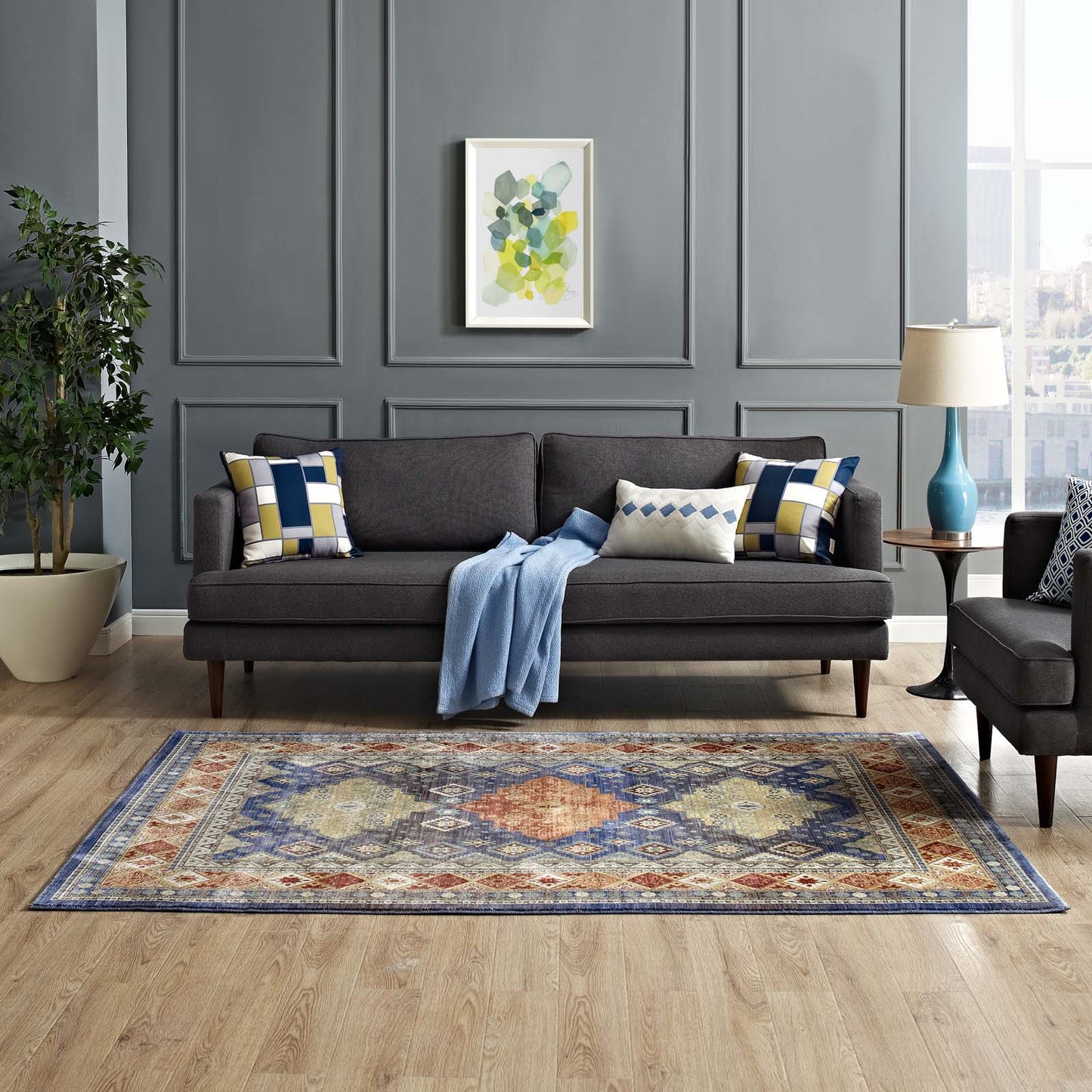 Atzi Distressed Southwestern Diamond Floral 8x10 Area Rug by Modway