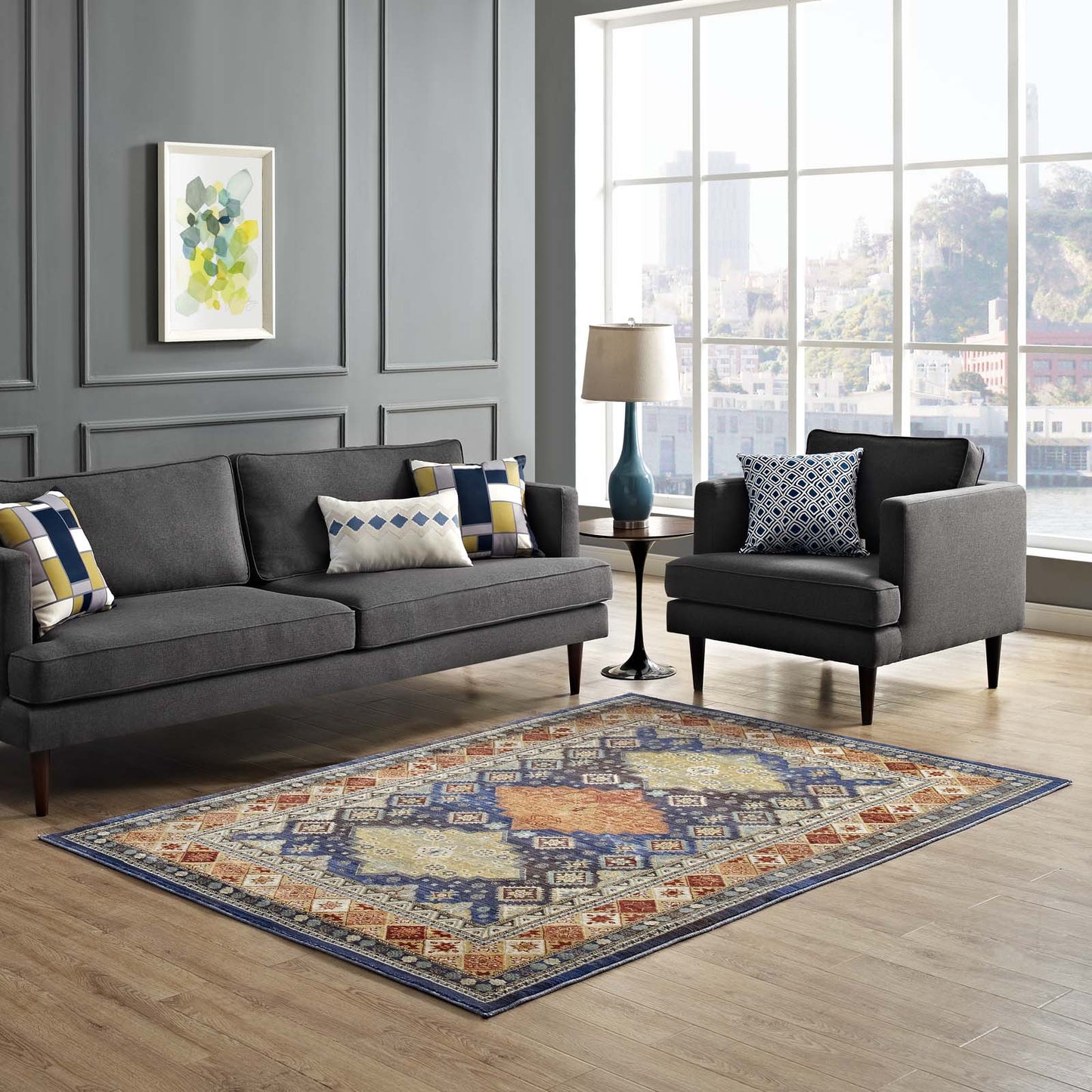 Atzi Distressed Southwestern Diamond Floral 4x6 Area Rug by Modway
