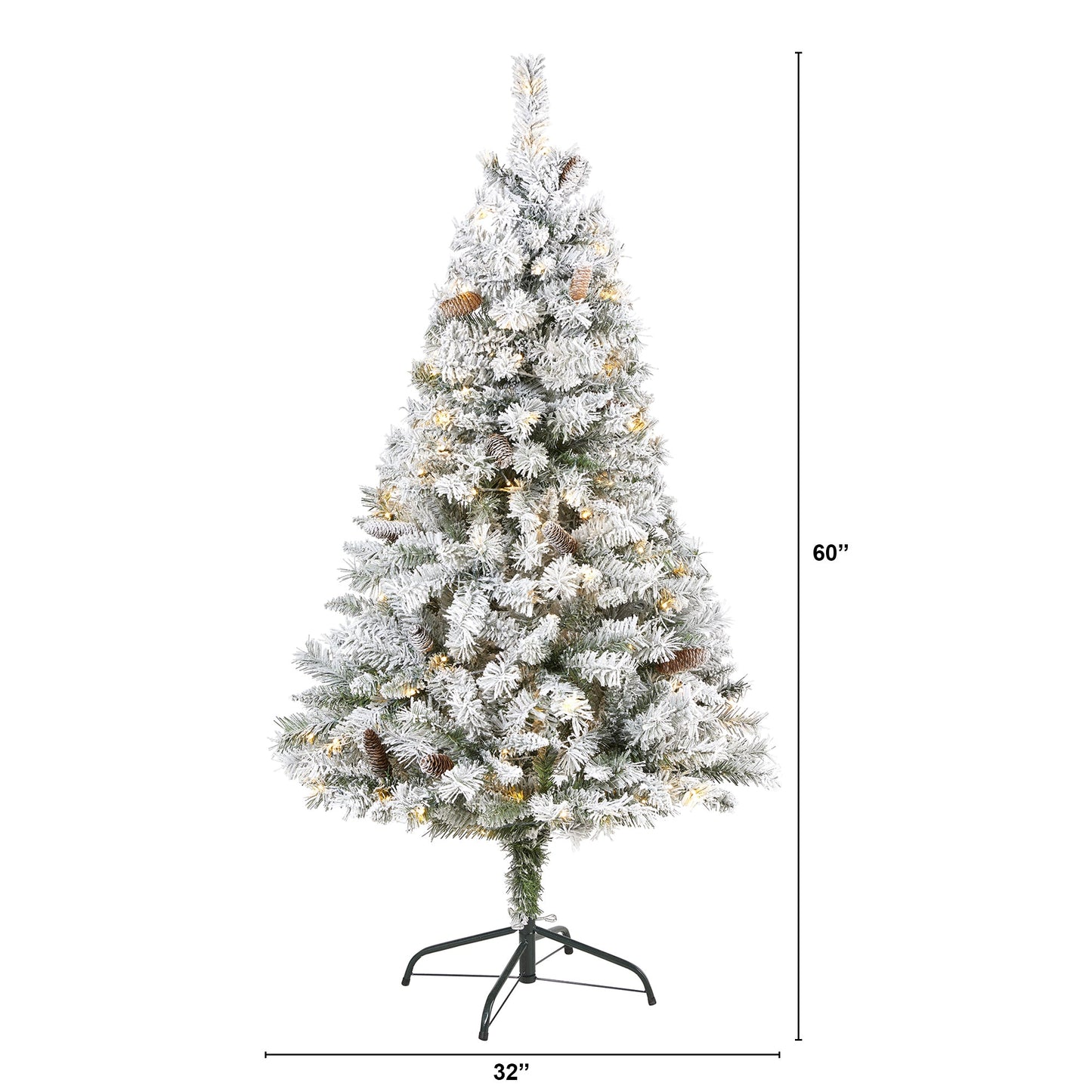 5' Flocked White River Mountain Pine Artificial Christmas Tree w/ Pinecones