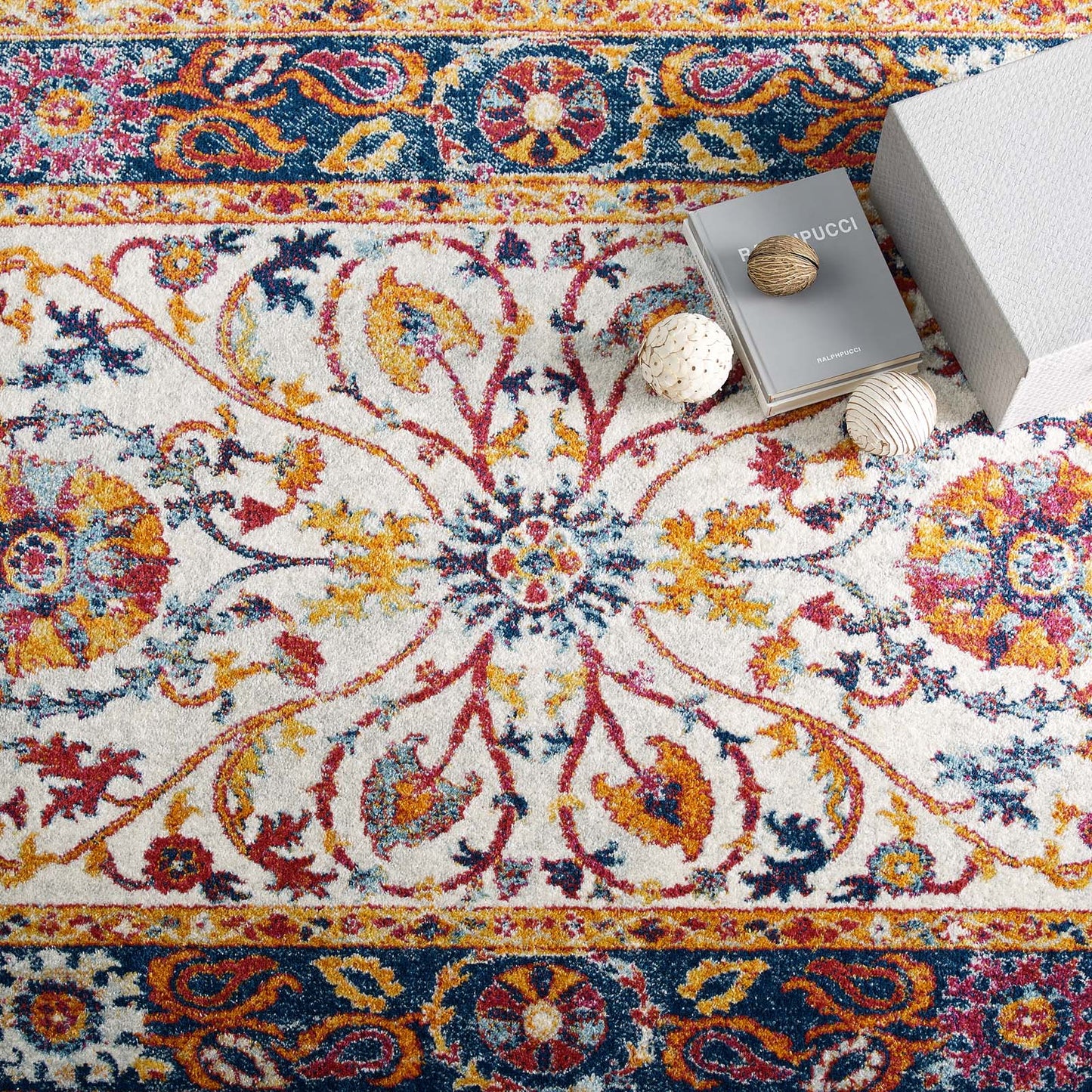 Entourage Samira Distressed Vintage Floral Vintage Medallion 5x8 Area Rug by Modway