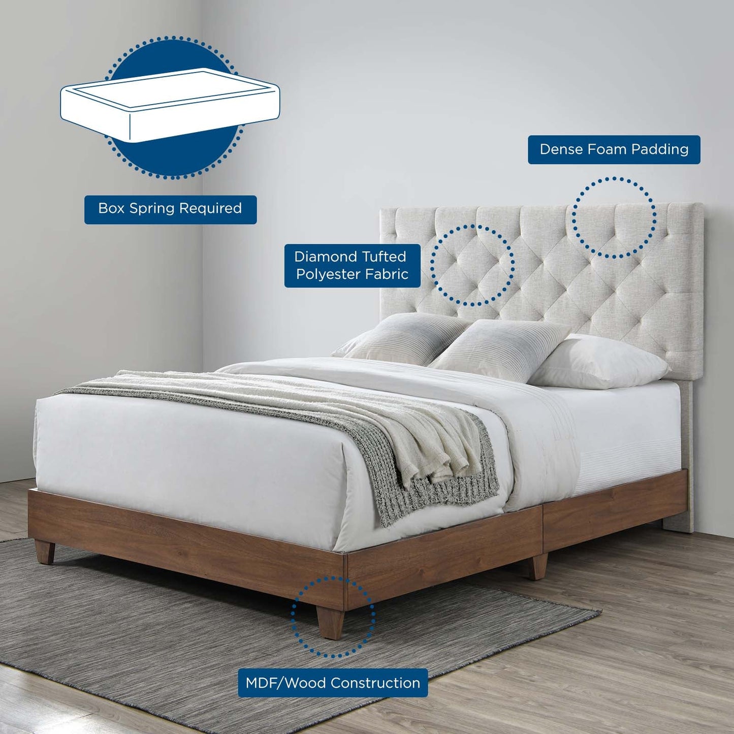 Rhiannon Diamond Tufted Upholstered Fabric Queen Bed by Modway