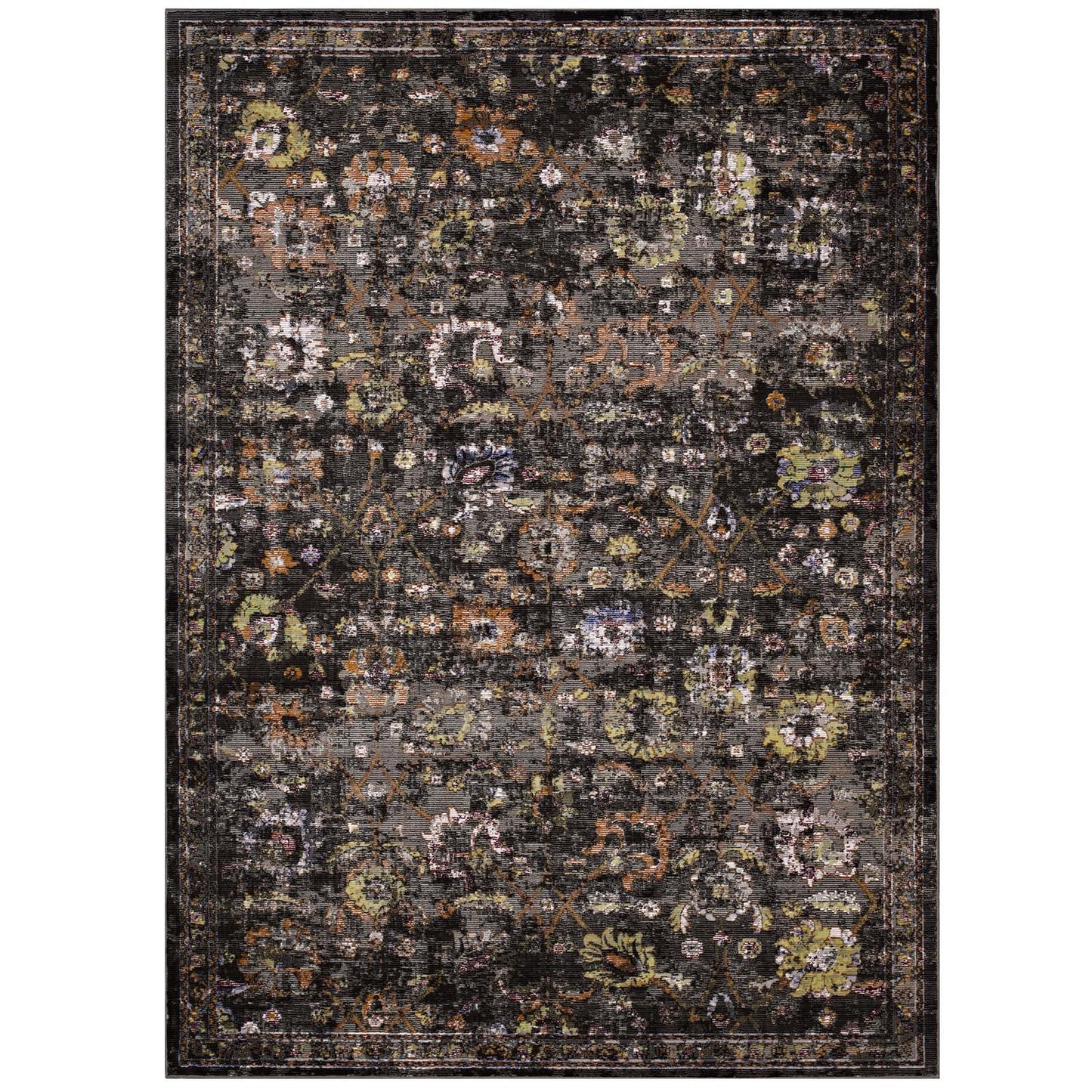 Minu Distressed Floral Lattice 4x6 Area Rug by Modway