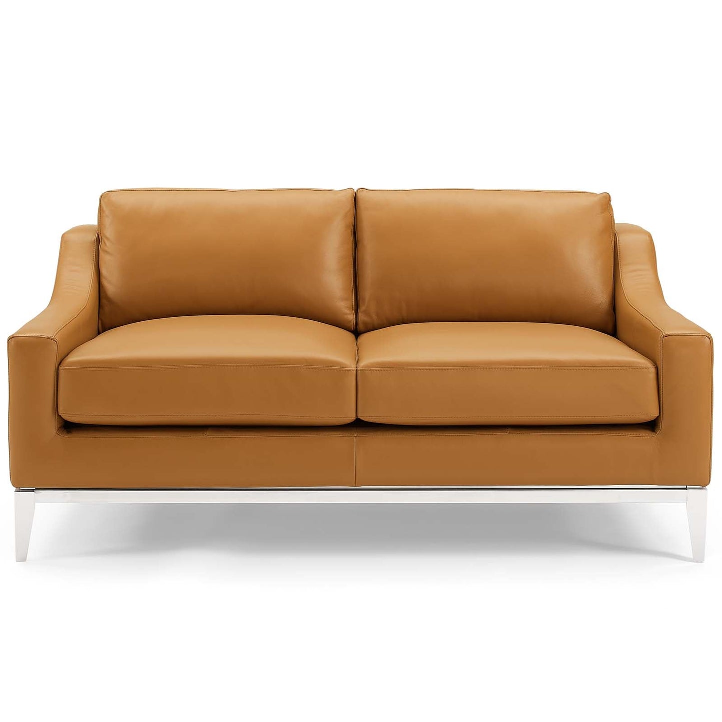Harness 64" Stainless Steel Base Leather Loveseat by Modway