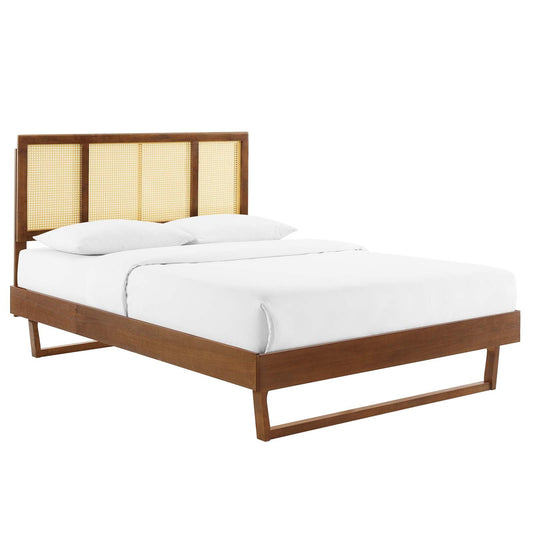 Kelsea Cane and Wood Full Platform Bed With Angular Legs by Modway