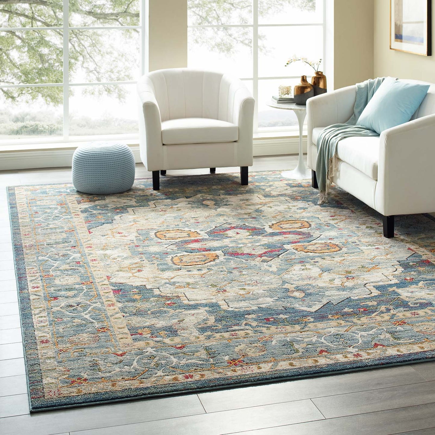 Tribute Diantha Distressed Vintage Floral Vintage Medallion 8x10 Area Rug by Modway