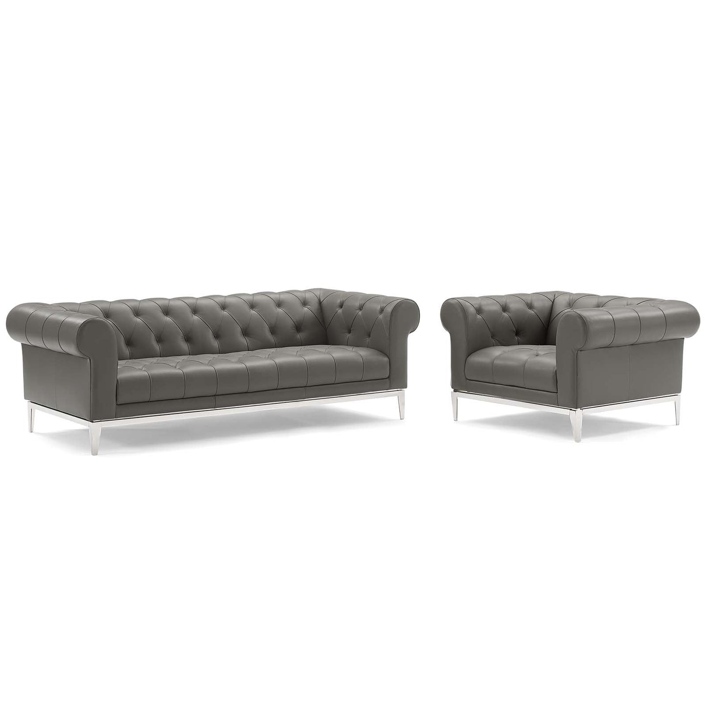 Idyll Tufted Upholstered Leather Sofa and Armchair Set by Modway