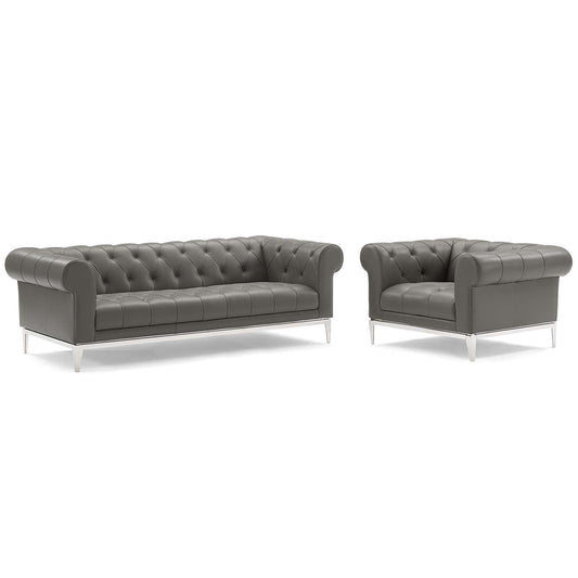 Idyll Tufted Upholstered Leather Sofa and Armchair Set by Modway