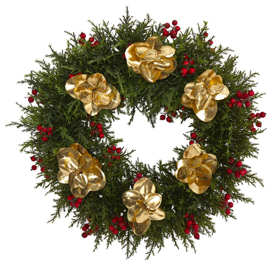 20" Cedar Berry and Metallic Eucalyptus Artificial Wreath