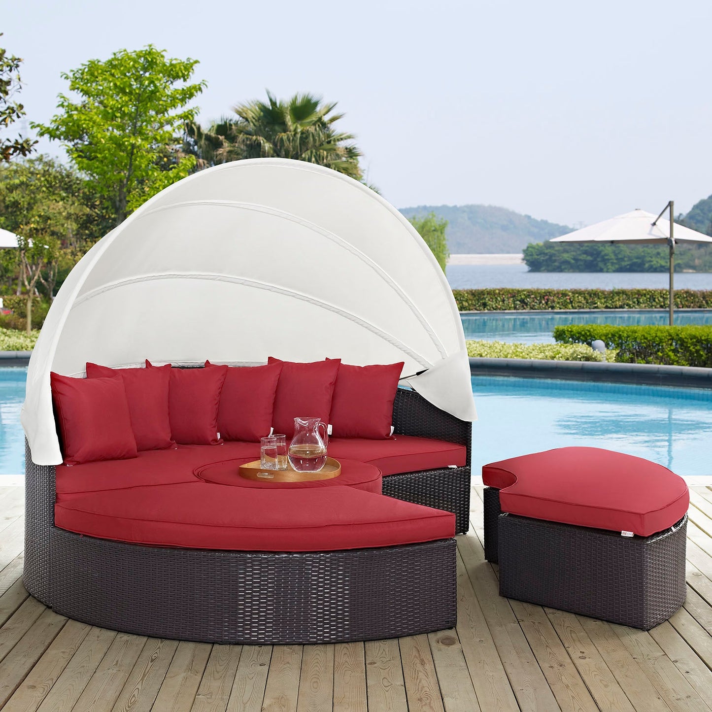 Convene Outdoor Patio Wicker Rattan Canopy Sectional Daybed by Modway