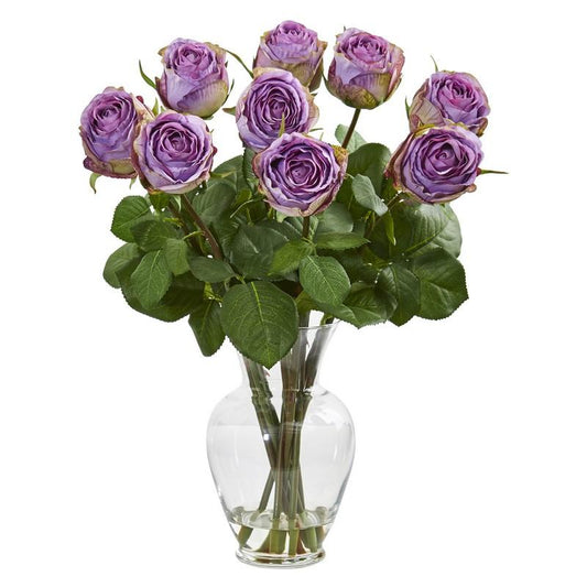 19"  Rose Artificial Arrangement in Glass Vase