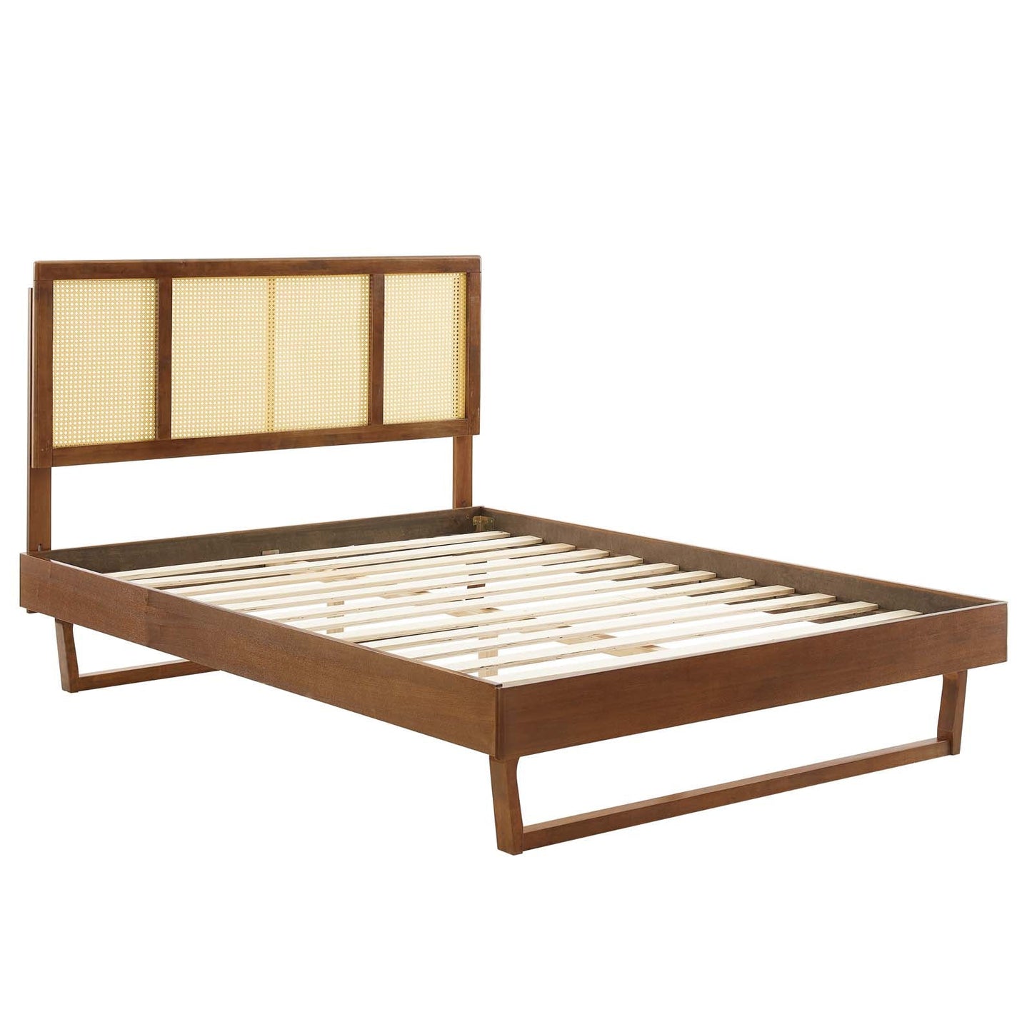 Kelsea Cane and Wood King Platform Bed With Angular Legs by Modway