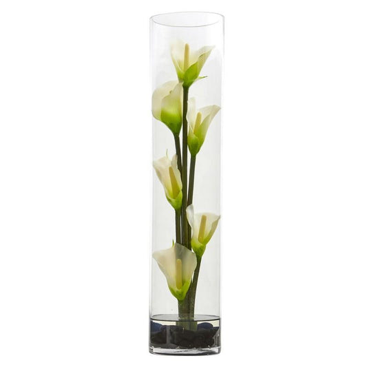 18" Mini Cally Lily Artificial Arrangement in Cylinder Glass