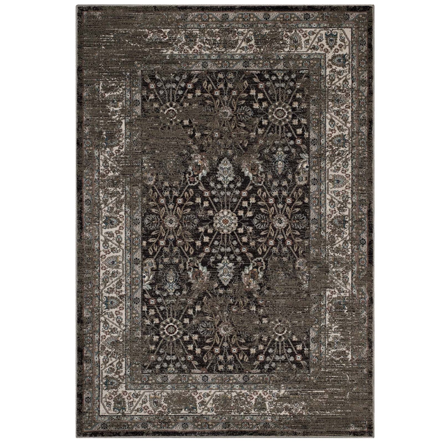 Berit Distressed Vintage Floral Lattice 5x8 Area Rug by Modway