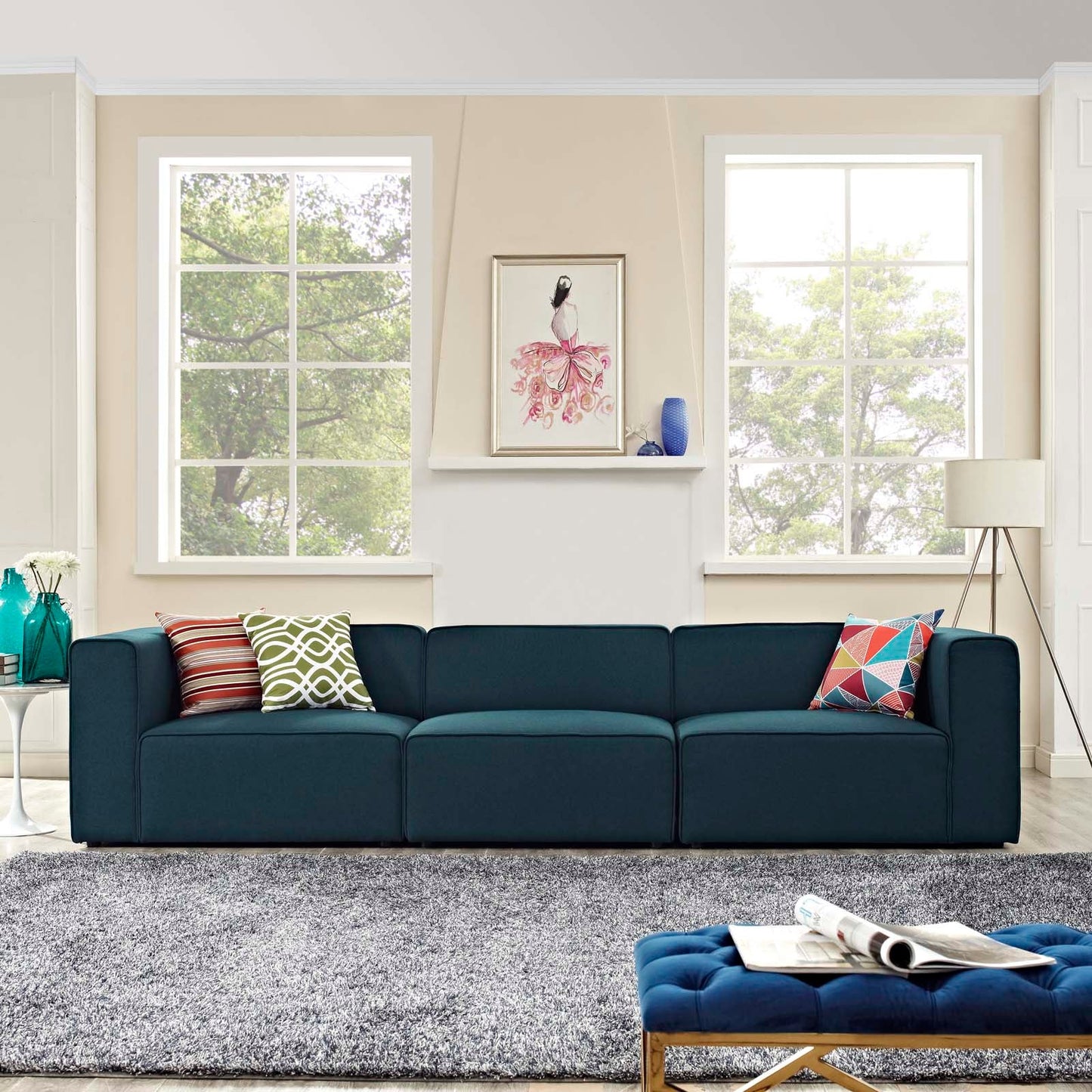 Mingle 3 Piece Upholstered Fabric Sectional Sofa Set by Modway