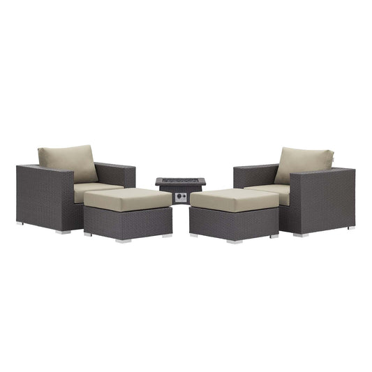 Convene 5 Piece Set Outdoor Patio with Fire Pit by Modway