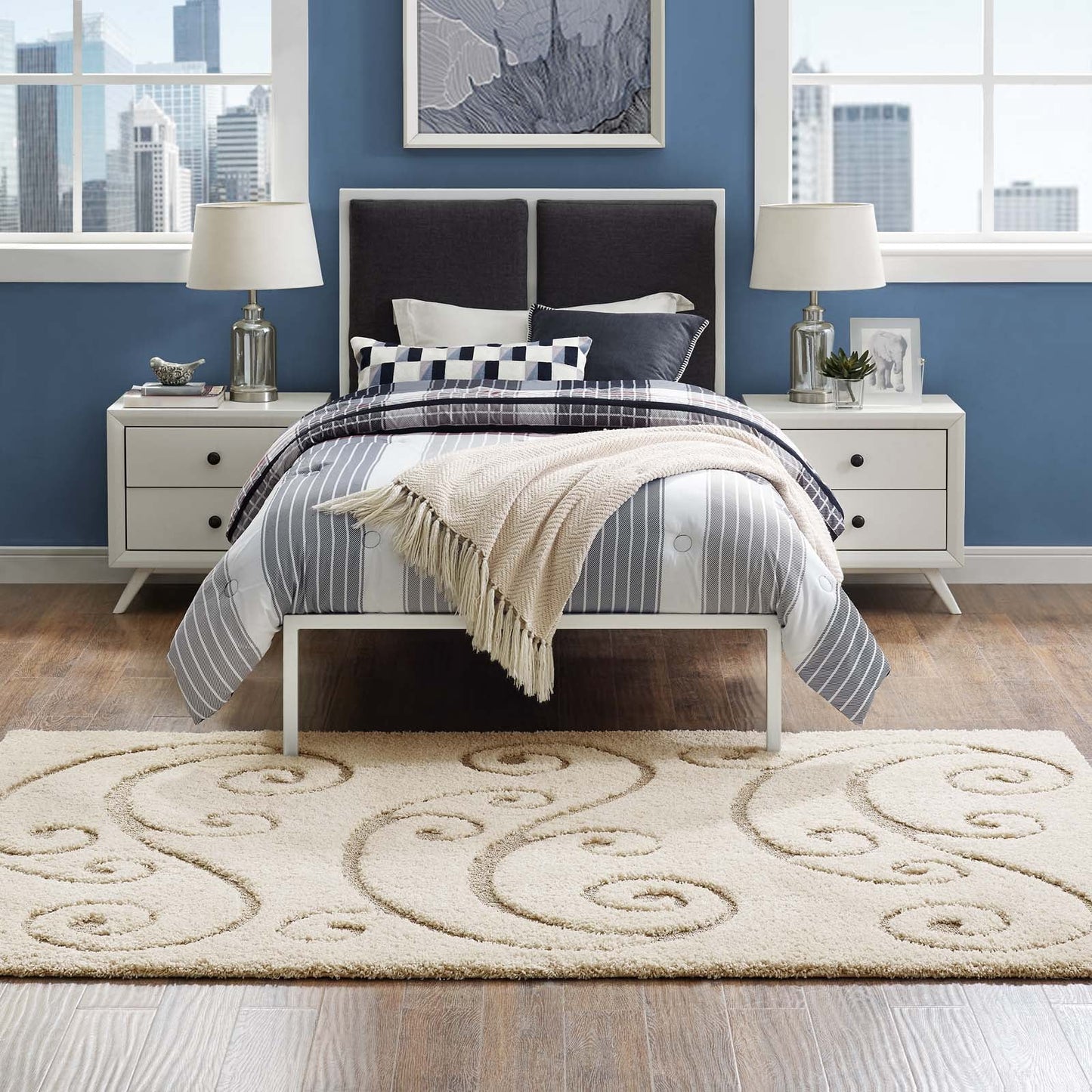 Jubilant Sprout Scrolling Vine Shag 5x8 Area Rug by Modway