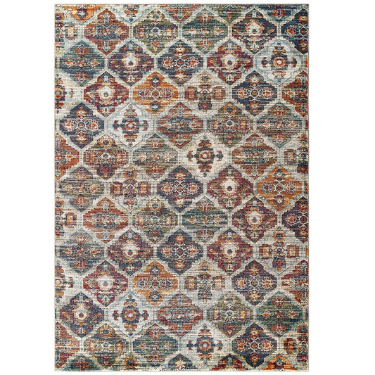 Tribute Azalea Distressed Vintage Floral Lattice 5x8 Area Rug by Modway