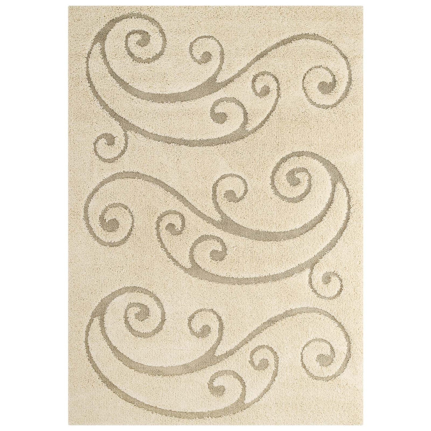 Jubilant Sprout Scrolling Vine Shag 5x8 Area Rug by Modway