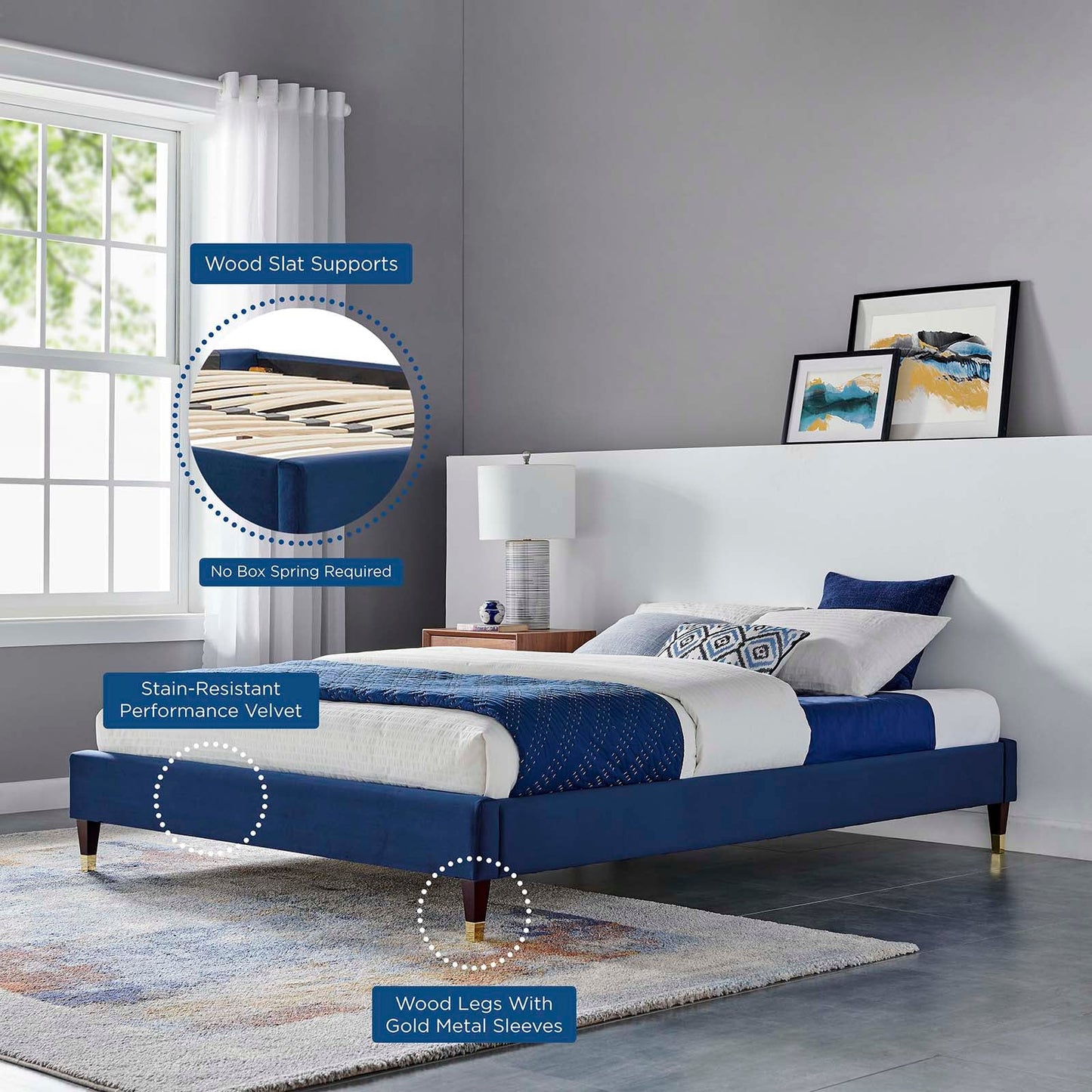 Harlow Performance Velvet Queen Platform Bed Frame by Modway