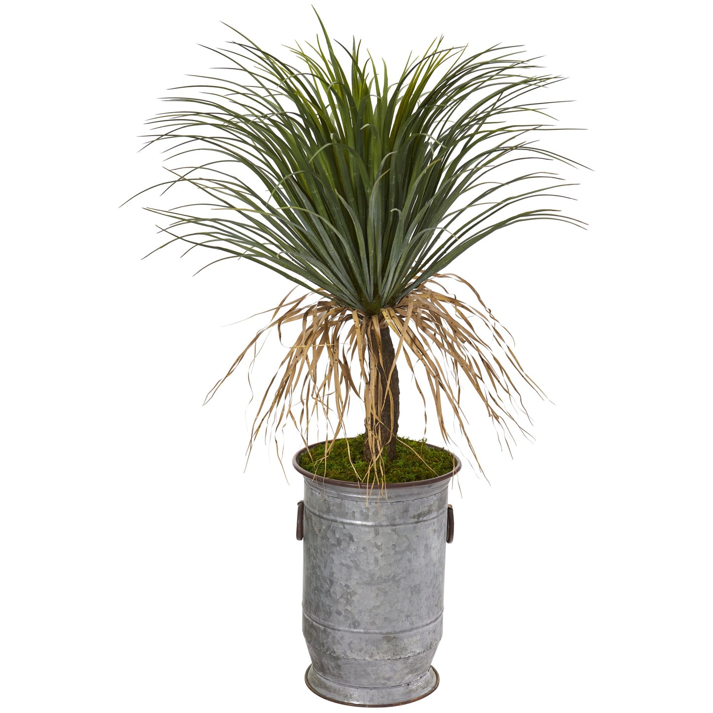 39" Pony Tail Palm Artificial Plant in Vintage Metal Planter