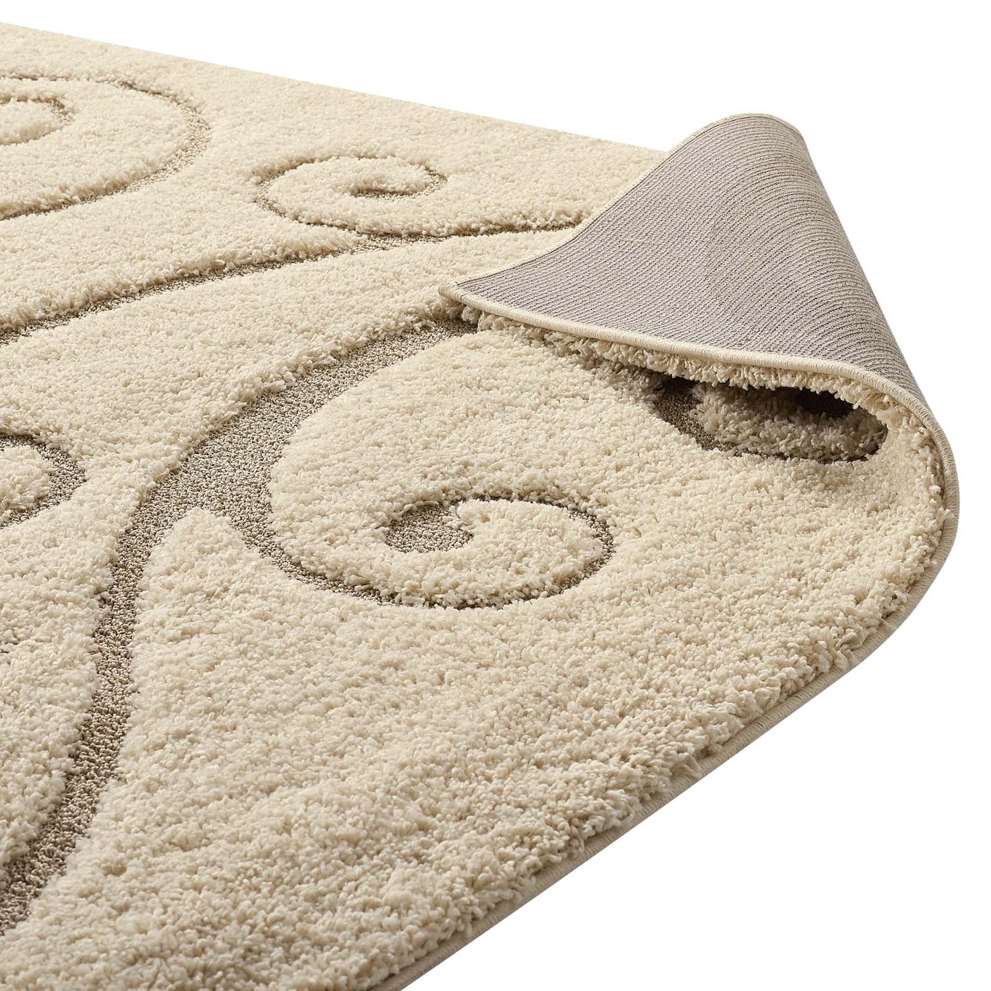 Jubilant Sprout Scrolling Vine Shag 8x10 Area Rug by Modway