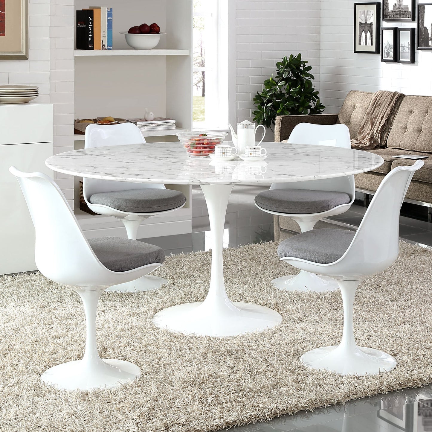 Lippa 60" Round Faux Marble Dining Table by Modway