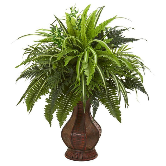 26"  Mixed Greens and Fern Artificial Plant in Decorative Planter
