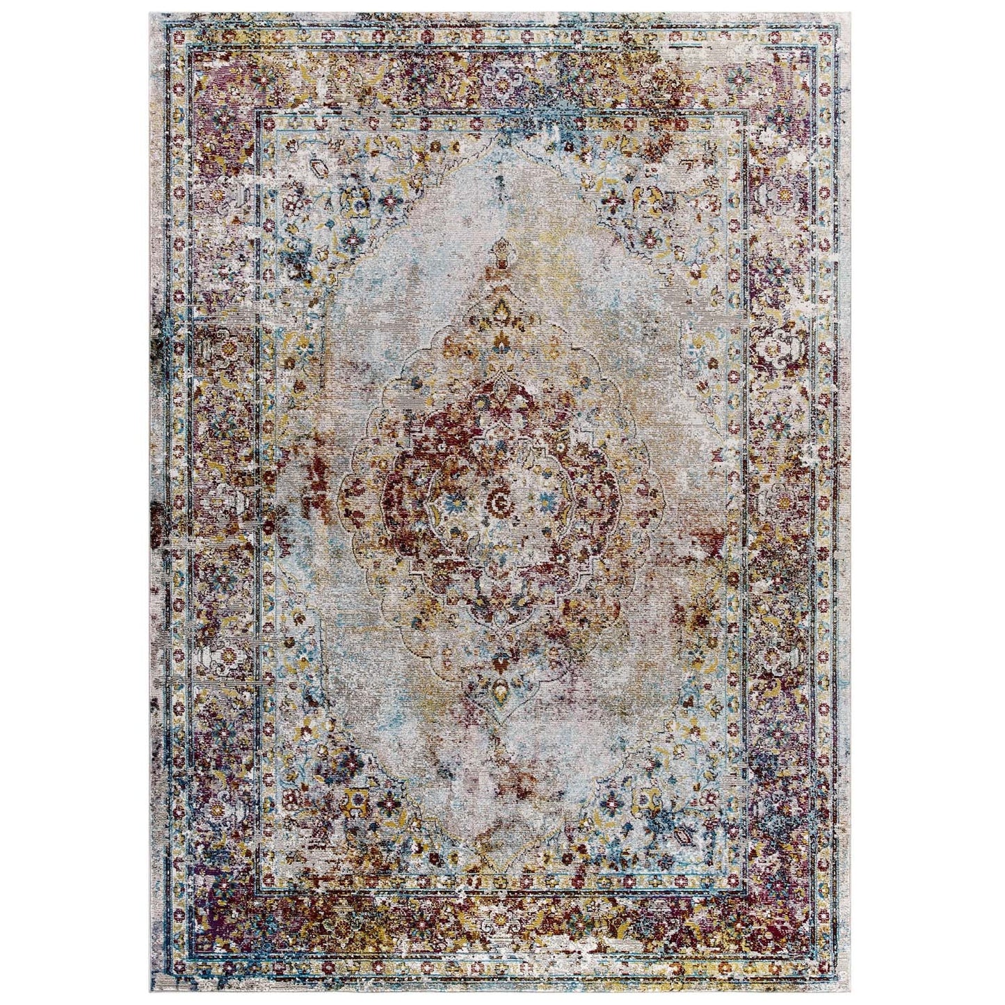 Success Merritt Transitional Distressed Floral Vintage Medallion 4x6 Area Rug by Modway