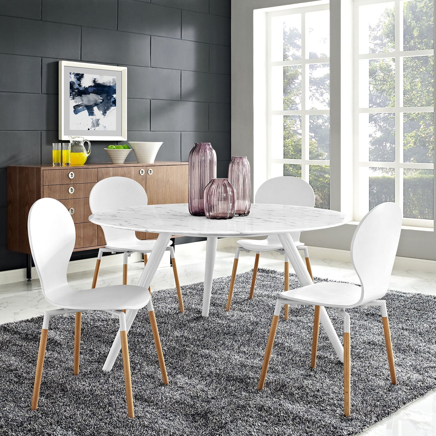 Lippa 54" Round Faux Marble Dining Table with Tripod Base by Modway